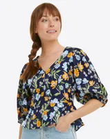 Puff Sleeve Top Spring Blooms