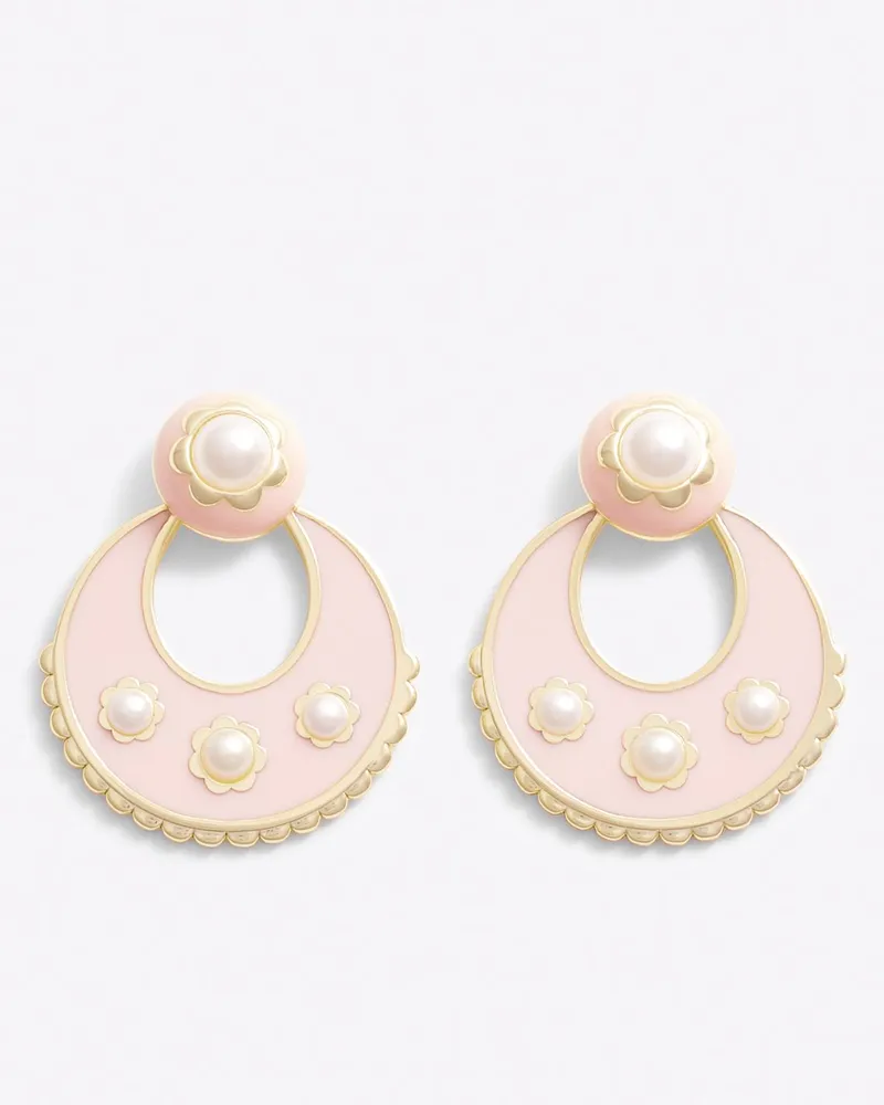 Enamel and Pearl Doorknocker Earrings