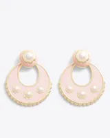 Enamel and Pearl Doorknocker Earrings