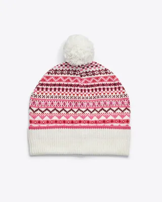 Fairisle Hat with Pom Pom in Pink