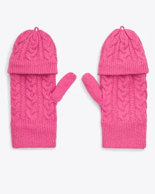 Cable Knit Glittens in Raspberry Pink