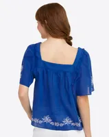 Maren Top Blue Embroidered Floral