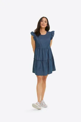 Flutter Sleeve Chambray Dress