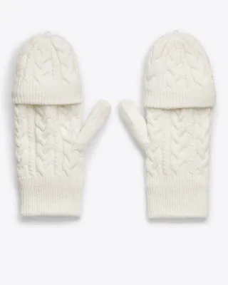Cable Knit Glittens in Willow White