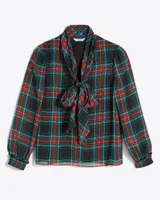 Tie Neck Top Georgia Plaid