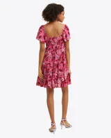 Emily Mini Dress Raspberry Clematis Floral