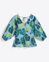 Puff Sleeve Top Monstera Floral