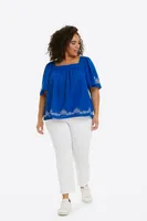 Maren Top Blue Embroidered Floral