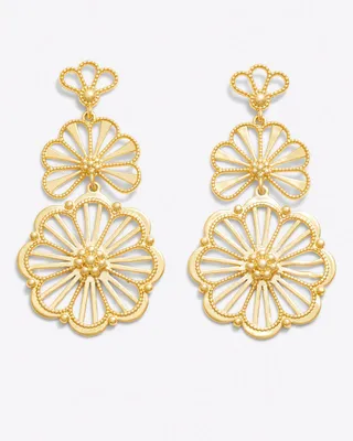 Milgrain Daisy Triple Drop Earrings