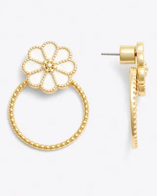 Enamel Milgrain Daisy Doorknocker Hoops