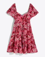 Emily Mini Dress Raspberry Clematis Floral