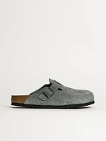MENS BIRKENSTOCK BOSTON SOFT FOOTBED SUEDE SANDALS - BASALT GREY