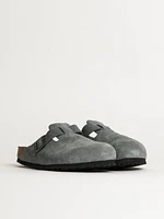 MENS BIRKENSTOCK BOSTON SOFT FOOTBED SUEDE SANDALS - BASALT GREY