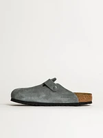 MENS BIRKENSTOCK BOSTON SOFT FOOTBED SUEDE SANDALS - BASALT GREY