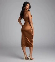 Clarice Applique Bodycon Satin Midi Formal Dress