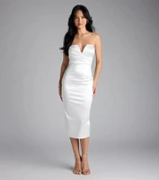 Krissy Satin Bodycon Formal Midi Dress