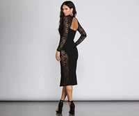 Everly Lace Front Slit Midi Dress