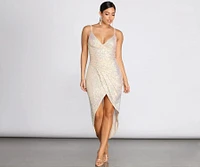 Star Sequins Wrap Midi Dress
