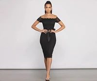 Paige Formal Off-The-Shoulder Scalloped Lace Dress