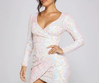 Serena Sequin Wrap-Front Mini Dress