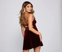 Amelia Lace-Up Back Velvet Skater Dress