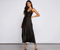 Amora Formal Ruched Satin Slip Dress