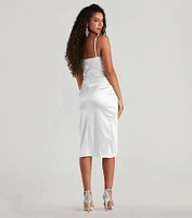 Margaret Formal Satin Wrap Midi Dress