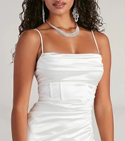 Margaret Formal Satin Wrap Midi Dress