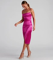 Lillyanne Formal Satin Asymmetrical Midi Dress