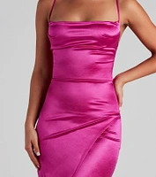 Lillyanne Formal Satin Asymmetrical Midi Dress