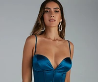 Astra Formal Satin Corset Midi Dress