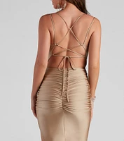Zooey Formal Satin Lace-Up Midi Dress