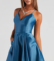 Lacie Satin V-Neck Skater Dress