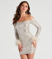 Jolie Sequin Feather Cuff Mini Dress