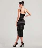 Margaret Formal Satin Wrap Midi Dress
