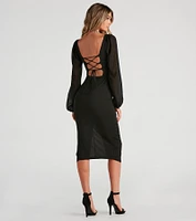 Violeta Chiffon Sleeve Crepe Midi Dress