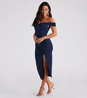 Madi Formal Crepe Slit Midi Dress