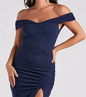 Madi Formal Crepe Slit Midi Dress