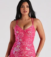 Emely Sequin Mesh Double X-Back Midi Formal Dress