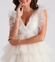 Devon Ruffled Tulle V-Neck Party Dress