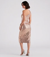 Ava Formal Sequin Wrap Midi Dress