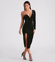 Claire Formal One-Shoulder Velvet Midi Dress
