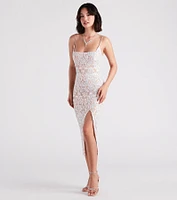 Roxanne Formal Sequin Lace-Up Midi Dress