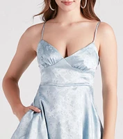 Kara Formal Floral Satin Skater Dress