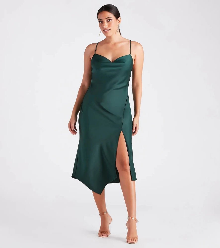 Annabella Formal Satin A-Line Midi Dress