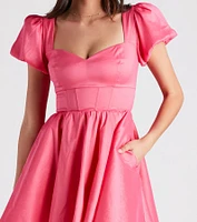 Bri Taffeta Puff Sleeve Party Dress