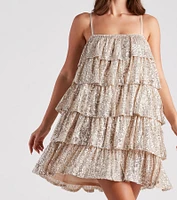 Priah Sequin Tiered Ruffle Party Dress