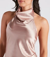 Caroline Halter Neck Satin Mini Dress