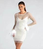 Penelope Rhinestone Fishnet Feather Trim Party Dress