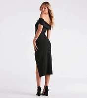 Madi Formal Crepe Slit Midi Dress